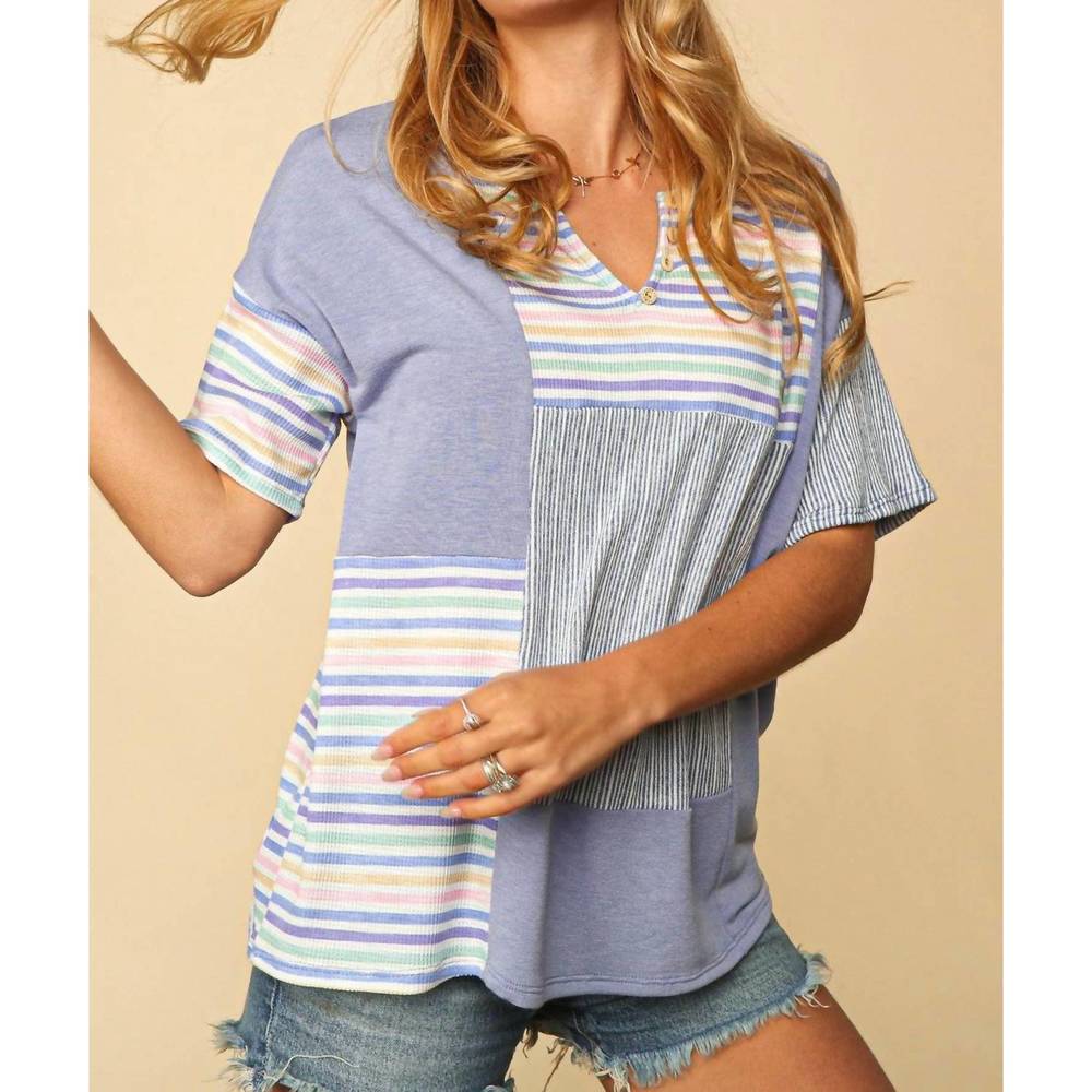 NEW SUGARFOX thermal multi color stripe top in multicolor